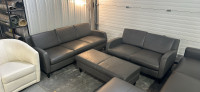 Brand new top grain, leather sofa, loveseat, and storage ottoman