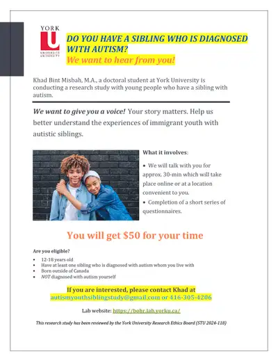 Paid Study ($50): Immigrant Youth With an Autistic Sibling, View more