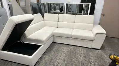 Soft Thin Corduroy Sectional Sofa Bed with Adjustable Headrests , View more