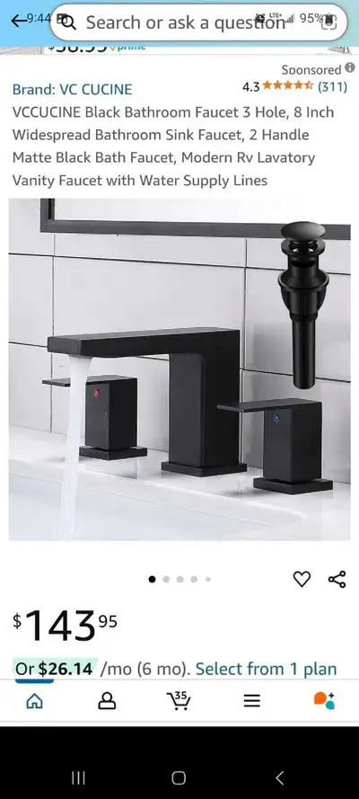 This is a new VCCUCINE black bathroom faucet with 3 holes and an 8-inch widespread design, perfect f...
