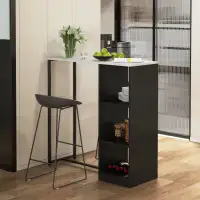 Bar Table with Wine Rack, High Pub Table with 3 Storage Shelves 