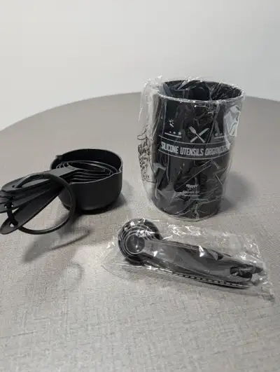Set of Black Measuring Cups/Spoons and Utensil Holder, View more