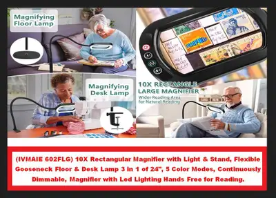 (NEW) 10X Magnifier Floor Lamp LED Light & Stand (IVMAIE 602FLG), View more
