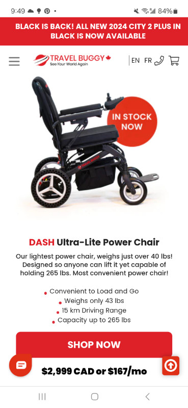 BATTERY OPERATED WHEELCHAIR. PORTABLE TRAVEL BUGGY DASH. in Health & Special Needs in Prince George
