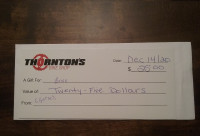 Thornton's Cycle (Welland) $25 gift card.