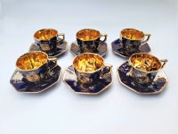 COBALT BLUE GOLD ROYAL SECKIN LIMOGES 6 CUPS SET