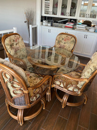 Rattan glass table & chairs
