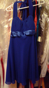 Short Royal Blue Chiffon Cocktail Knee-Length Dress,  Size 10