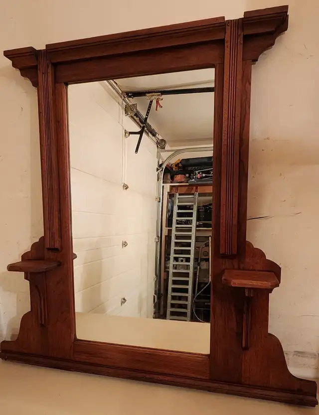 Beautiful Antique Wood Hall Mirror by Eastlake With 2 Shelves in Home Décor & Accents in Edmonton - Image 9