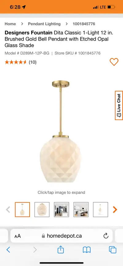 Designers Fountain Dita Classic 1-Light 12 in. Brushed Gold Bell Pendant with Etched Opal Glass Shad...