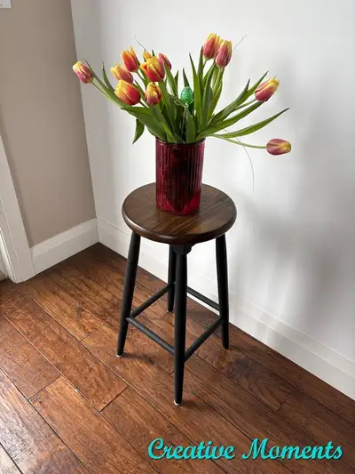 Walnut Stained Black Wooden Stool, View more