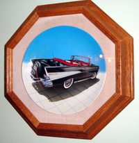 1957 Chevy Convertible Collector Plate in Beautiful Oak Frame
