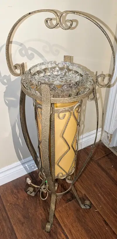 RARE MCM Portable Wrought Iron Ashtray Plant Stand Floor Lamp!, View more