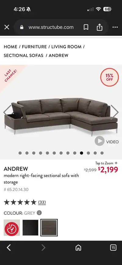 Structube Andrew couch in great condition. Was used for roughly 18 months but does not fit in our ne...