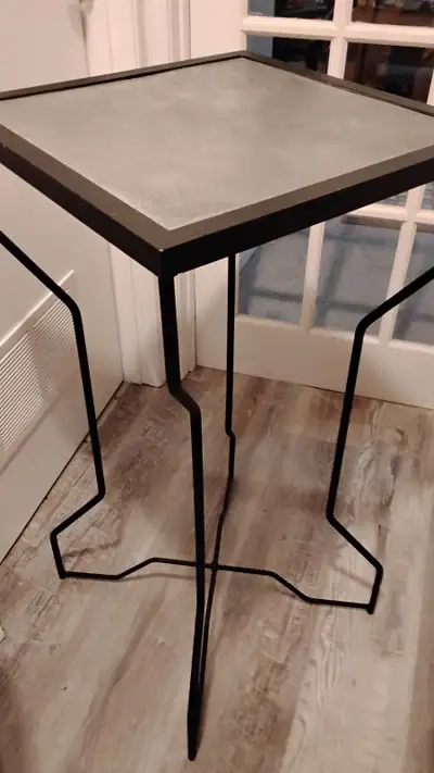Use as Stand for Bar or Plants Black Iron Legs and Metal Top Framed in Iron Would be suitable to ext...