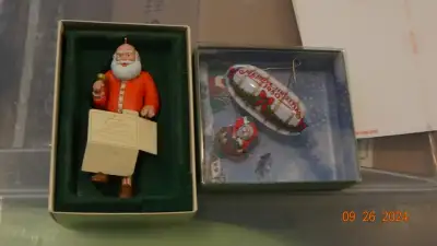 Hallmark Christmas tree ornaments, tin,Santa&Santa's Flight,mint, View more