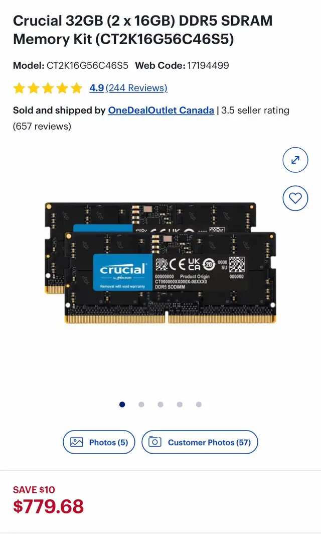 Crucial 32GB (2×16GB) DDR5-5600 SO-DIMM Laptop/Mini PC RAM in System Components in Mississauga / Peel Region - Image 4
