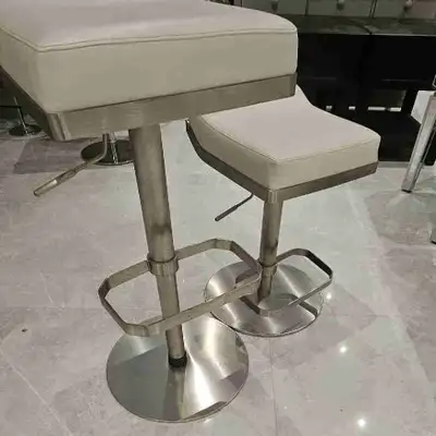 THREE White leather chrome barstool, View more