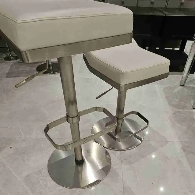 THREE White leather chrome barstool in Chairs & Recliners in City of Toronto - Image 2