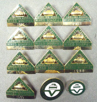 12 OTTAWA VALLEY CURLING ASS'N MIXED BONSPIEL PINS (1980-2006)