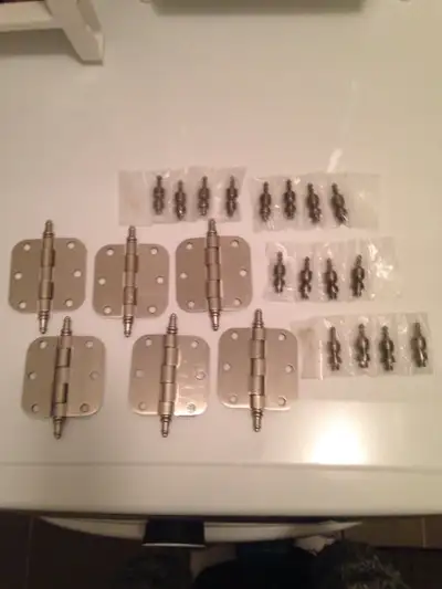 6 Satin Nickel finish door hinges with steeple tips, View more