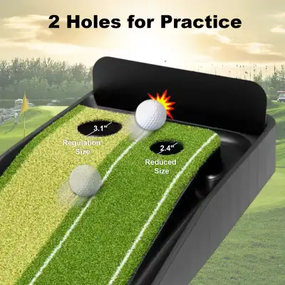 Golf Putting Mat 9.5ft Auto Ball Return Dual Hole Practice, View more