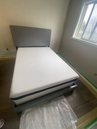 FREE - Headboard (faux grey leather) with low profile bed frame 
