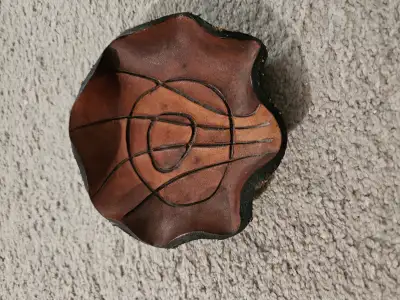Beautiful Vintage Leather Ashtray / Candy Dish, Handmade Israel, View more