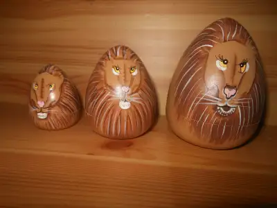 Lion Folk Art 3 Piece Nesting Wood Figures, View more