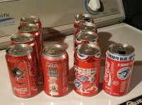 10 Collectable Coca Cola Cans - Blue Jays, Orioles, et al