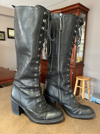 Women’s Nine West tall laceup black leather boots - size 8.5