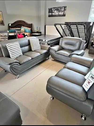 3+2+1 Grey Leather Comfort Sofa Dining Room Set  brand new , View more