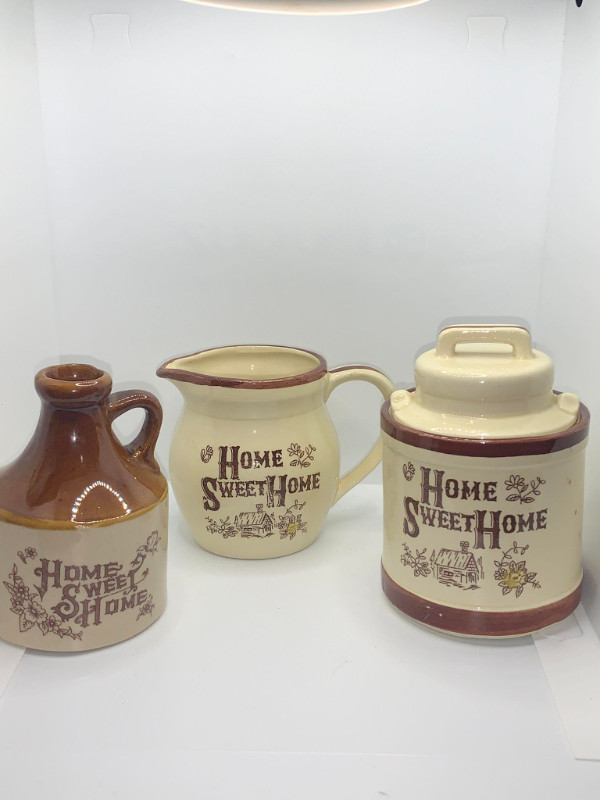 Vintage Kitchen Set - Home Sweet Home, Canister, Creamer and Jug in Kitchen & Dining Wares in Fredericton