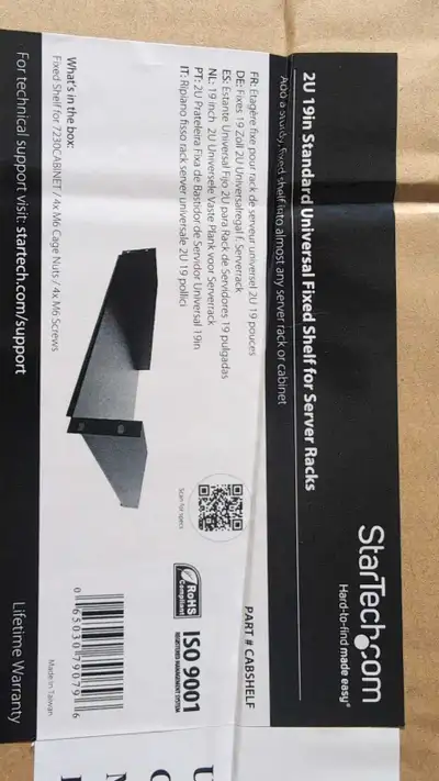 Startech 2U  Standard fixed shelf for server racks, View more