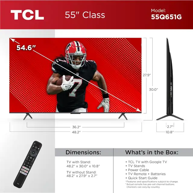 TCL 55-Inch Q65 QLED 4K Google TV - SEALED, IN BOX in TVs in Mississauga / Peel Region - Image 10