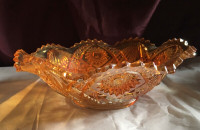 Vintage Marigold Carnival Glass Sawtoothed Ruffled Edge Bowl