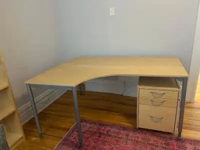 Wooden Desk, Shelves and Rolling File Cabinet, View more