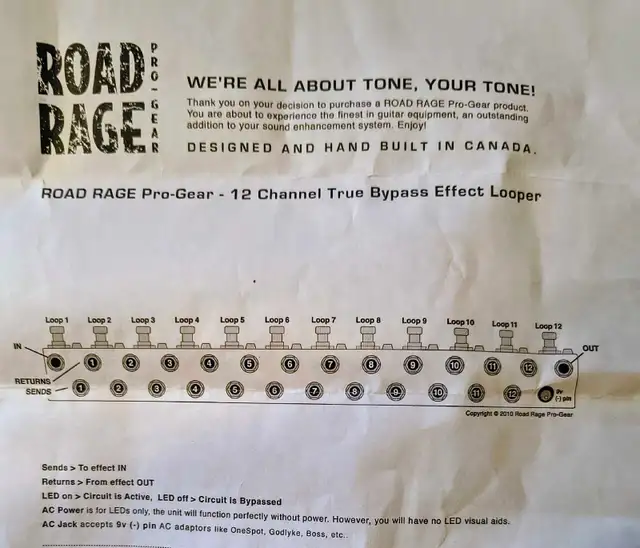 Road rage pro - gear - 12 channel true bypass effect looper in Amps & Pedals in City of Toronto - Image 3