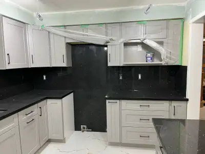 Flat discounted maple wood kitchen cabinets with quartz counter, View more