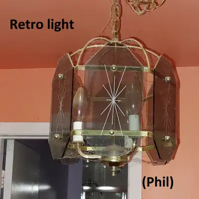 Retro Light Fixture - Indoor, 3-Light Chandelier, Gold and Brown, View more