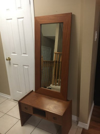 Teak table with 2 drawers and a large mirror