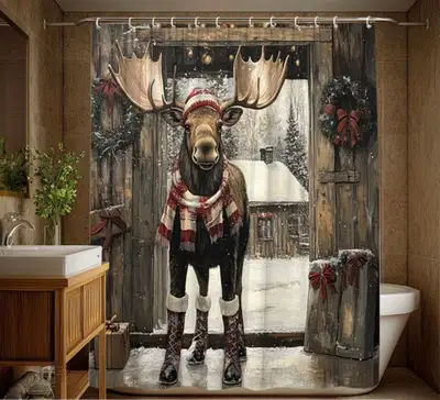 Moose Christmas Shower Curtain, View more