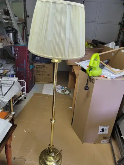 BEAUTIFUL FLOOR LAMP GOLD AND WHITE, MATCHING WHITE $60AND TABLE LAMP BRASS-SOLID WEIGHT $55 OR BOTH...