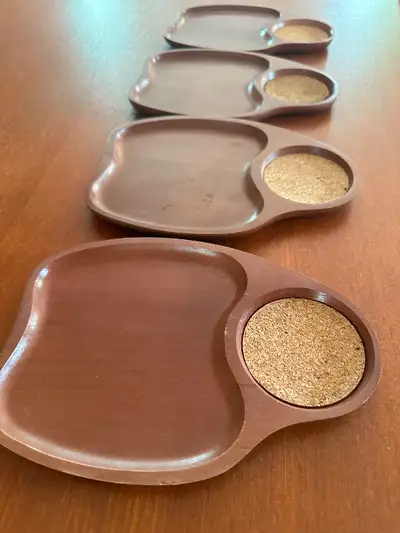 VINTAGE WOODEN TRAY COASTERS PLATEAUX SOUS-VERRES MIDCENTURY MCM, View more