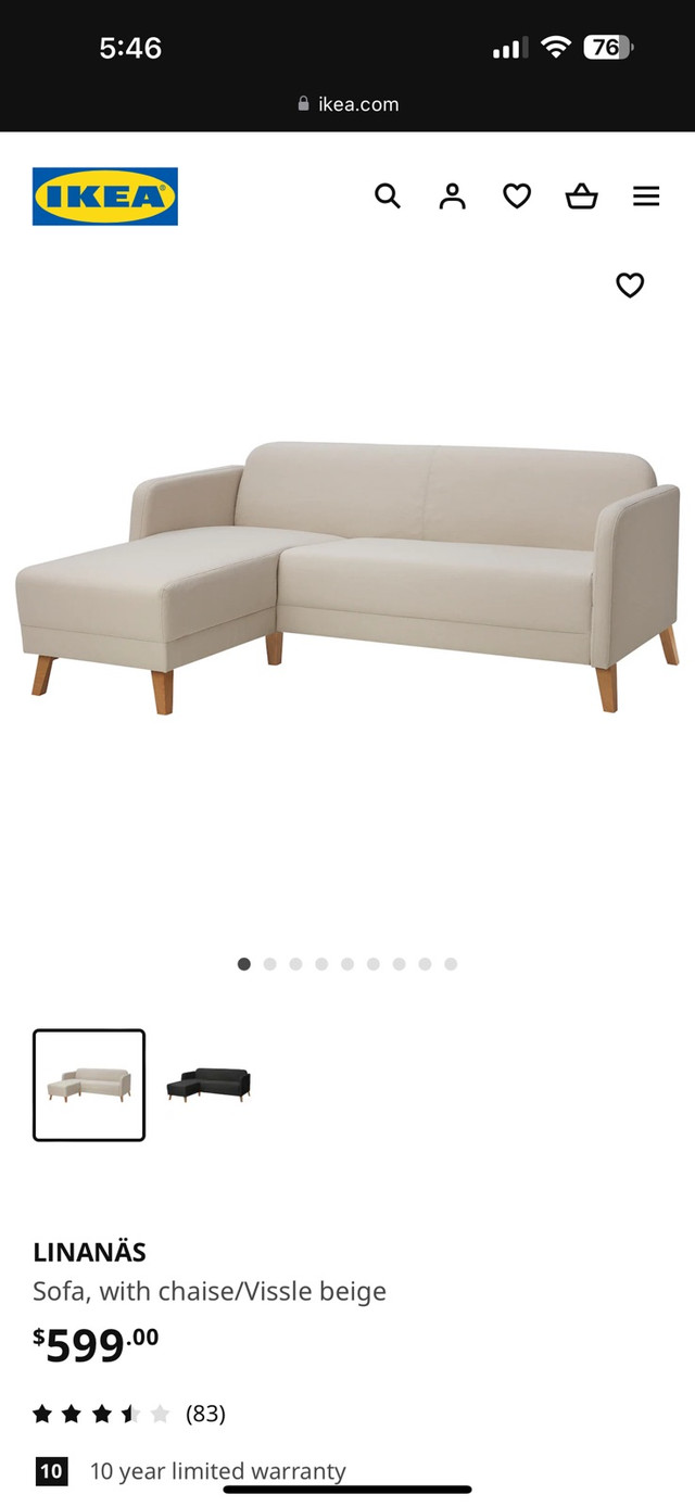 Ikea LINANAS Sofa, with chaise/ Vissle beige in Couches & Futons in Oshawa / Durham Region - Image 4