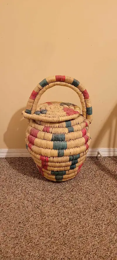 22" Hand Woven Basket w/ Lid, View more