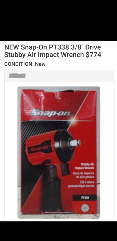 New Snap-on PT338 stubby air impact wrench 3/8 Drive (Red) in Power Tools in City of Toronto