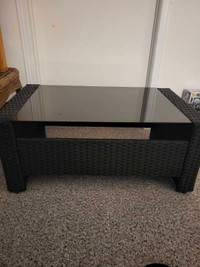 Outdoor wicker glass patio coffee table