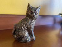 Vintage Heavy Brass Art Sitting Cat Kitten Figurine