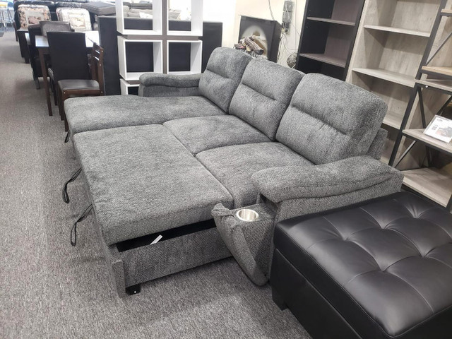Barstow -Sofa Pull Out Bed, Rev Storage Chaise, Hidden Cupholder in Couches & Futons in Winnipeg - Image 3